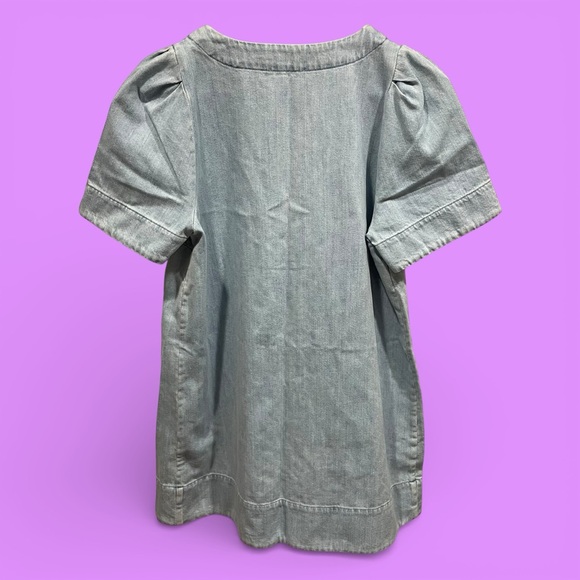 Cute Sezane Vennila denim chambray chunky tortoise button puff sleeve mini dress - Picture 4 of 11